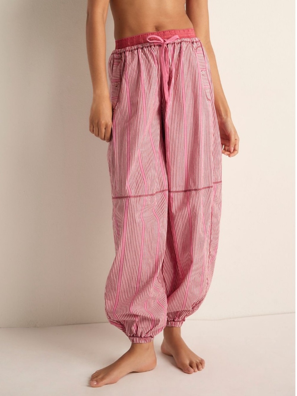 Free People Pink red white Striped balloon house pants